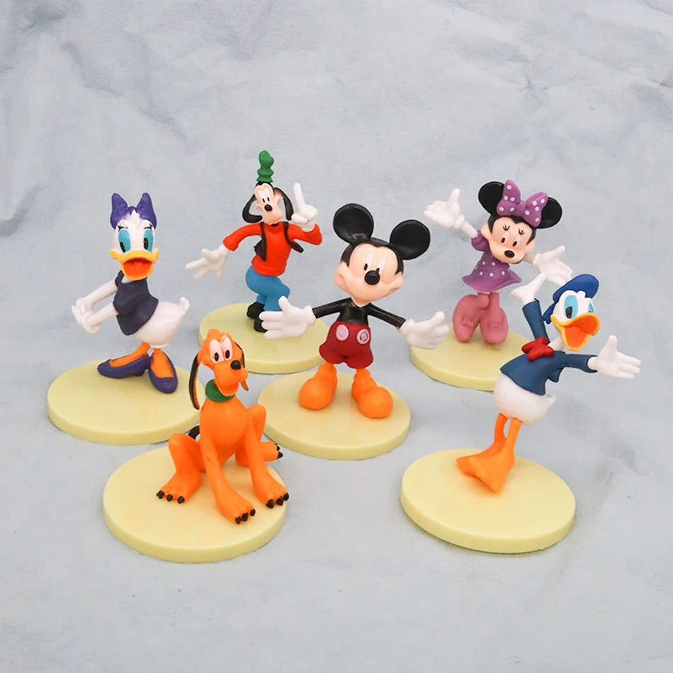 6Pcs/Set Disney Cartoon Action Figure Doll Anime Mickey Mouse Minnie Donald Character Model Toy Car Decoration Kids Xmas Gifts