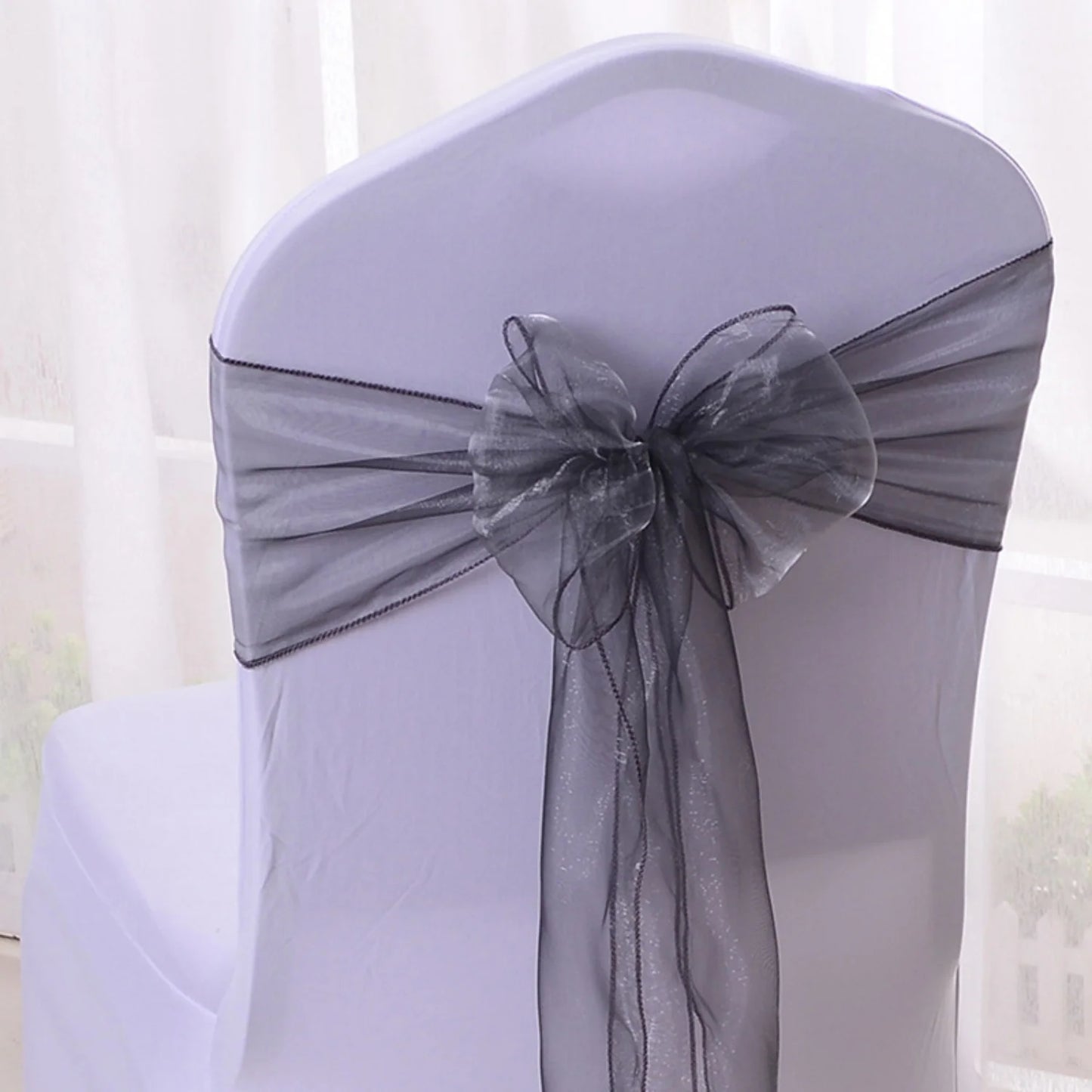 Satin chair belt wedding banquet party event decoration chair bow yarn tie chair back flower