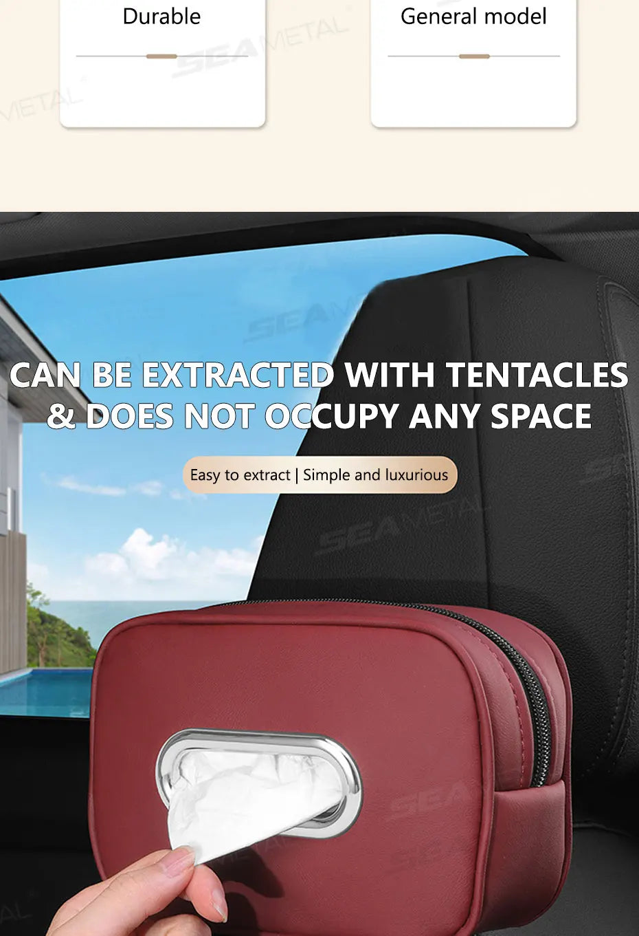 BLALION Car Tissue Box Holder Nappa Leather Car Center Console Armrest Napkin Box Sun Visor Backseat Tissue Case with Fix Strap