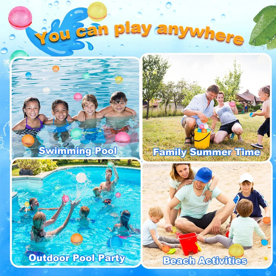 Reusable Water Balloons Magnetic Quick Fill Water Balloon Refillable Self Sealing Water Bomb Splash Balls for Kids Swimming Pool
