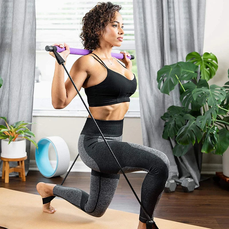 New Portable Yoga Pilates Bar Stick With Resistance Band Home Gym Muscle Toning Fitness Stretching Sports Body Workout Exercise