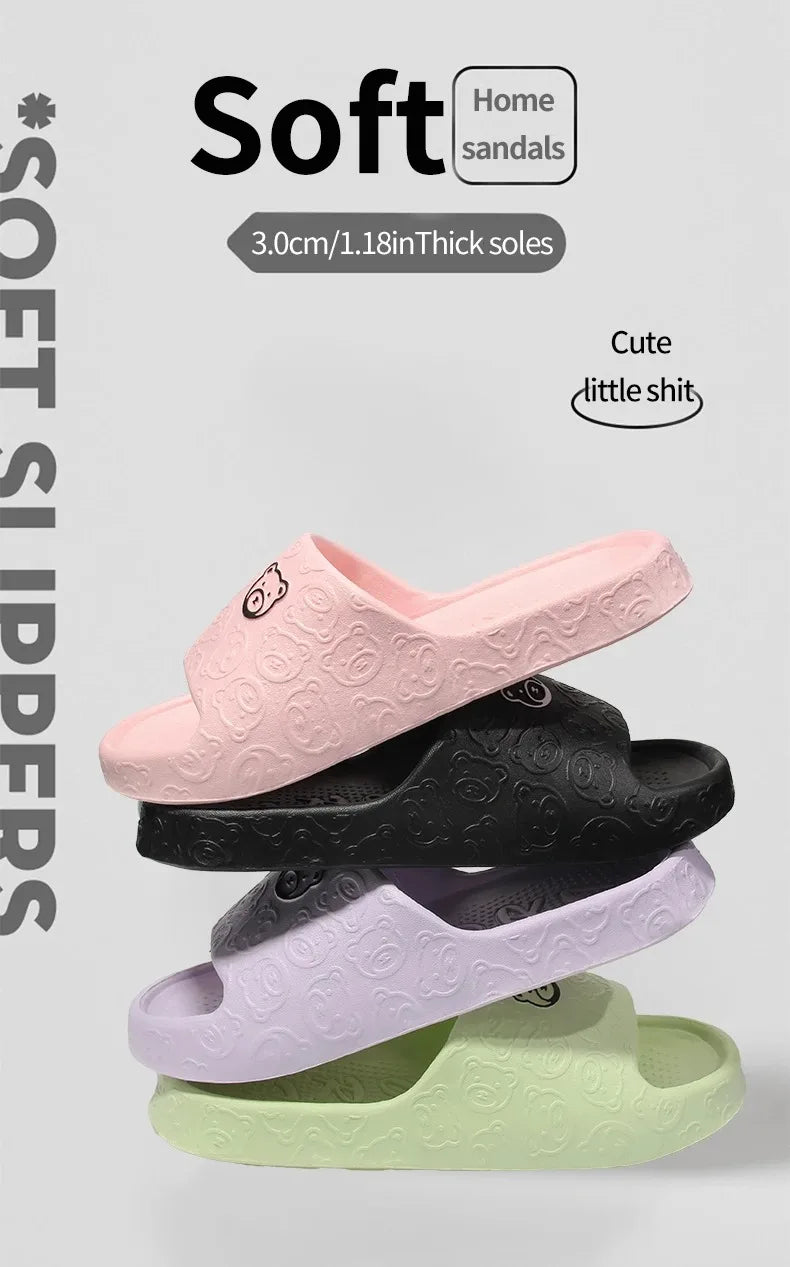 Summer Unisex Couple Cartoon Slippers Men Women Non-Slip Slides Parent-Children Outdoor Indoor Shoes Thick Bottom Sandals