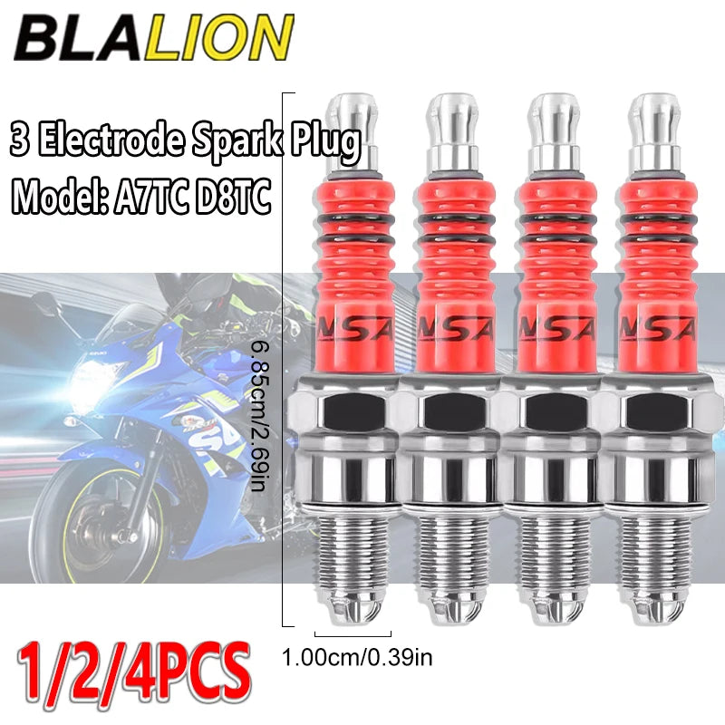 BLALION Racing Spark Plug 3 Triple Electrode A7TC D8TC For GY6 CG 50 70 110 125 150CC Motorcycle Atv Scooter Dirt Bike Go Kart