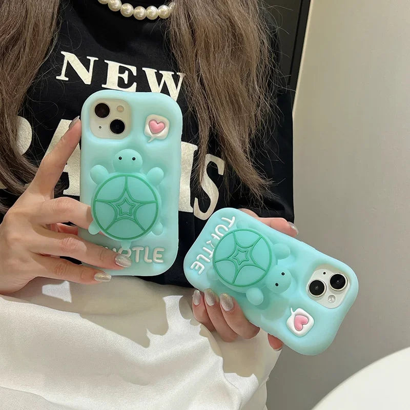 Creative and Cute Turtle Silicone Phone Case Suitable for iPhone 11 12 13 14 15 Pro Max Plus Female Style 3D Cartoon Phone Case