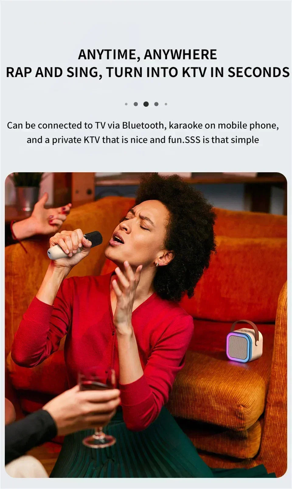 Bluetooth Speaker K12 Portable Karaoke Machine 5.3 PA System With 2 Wireless Microphones Home Family Singing Children's Gifts