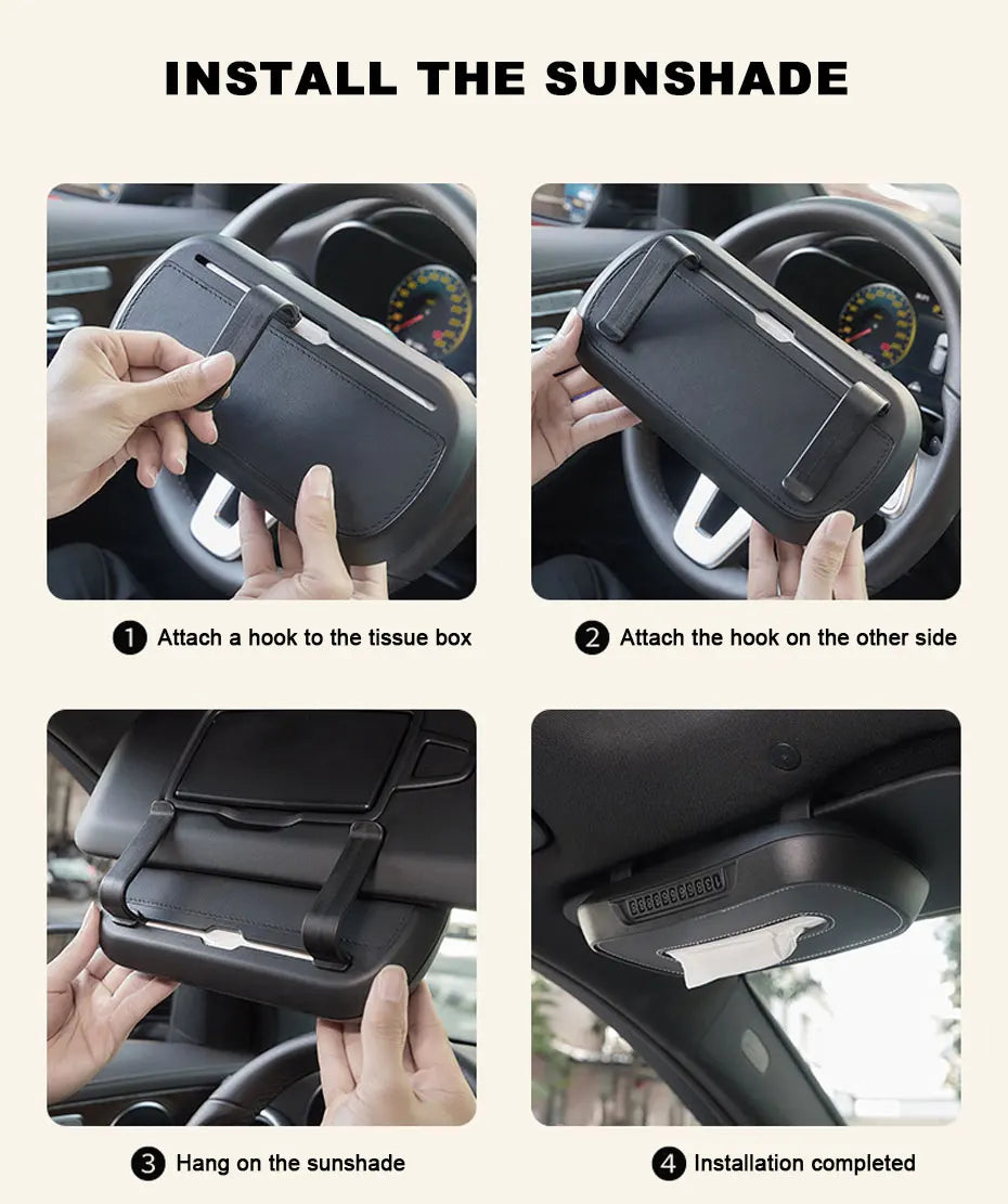 BLALION Car Tissue Box with Temporary Parking Card Sun Visor Backseat Tissue Holder Leather Case Auto Interior Accessories