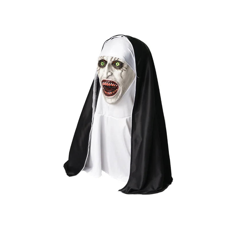 The Horror Scary Nun Latex Mask w/Headscarf Valak Cosplay for Halloween Costume