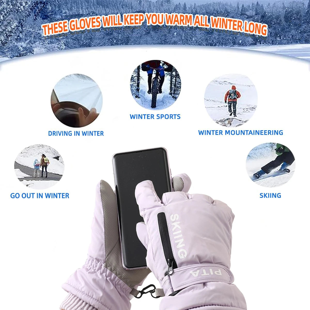 Winter Sports Gloves Non Slip Touch Ski Gloves Waterproof Pocket Snowboard Accessories Warm Men's and Women's Gloves Mittens