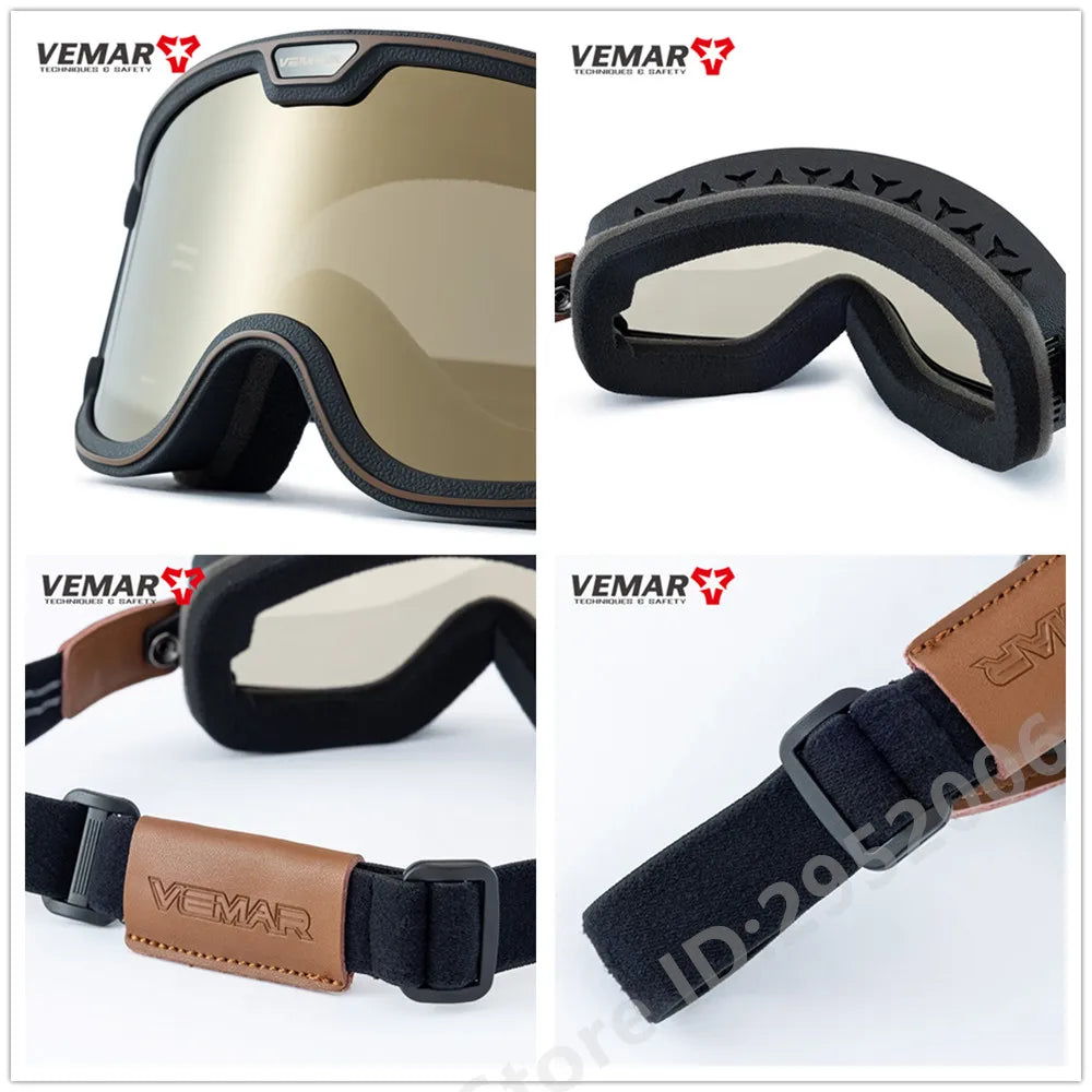 VEMAR Retro Motorcycle Goggles Windproof Anti-fog Glasses For Motorcycle Helmet Moto Sports Cycling Cafe Racer Chopper Goggles