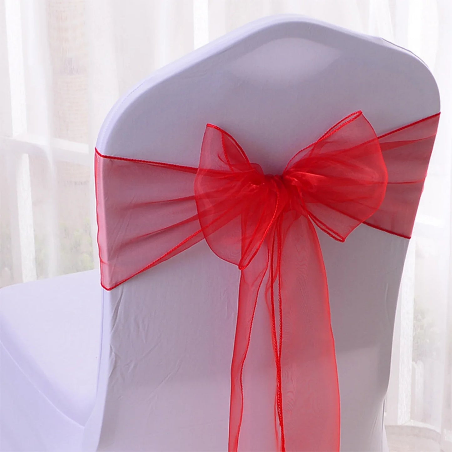 Satin chair belt wedding banquet party event decoration chair bow yarn tie chair back flower