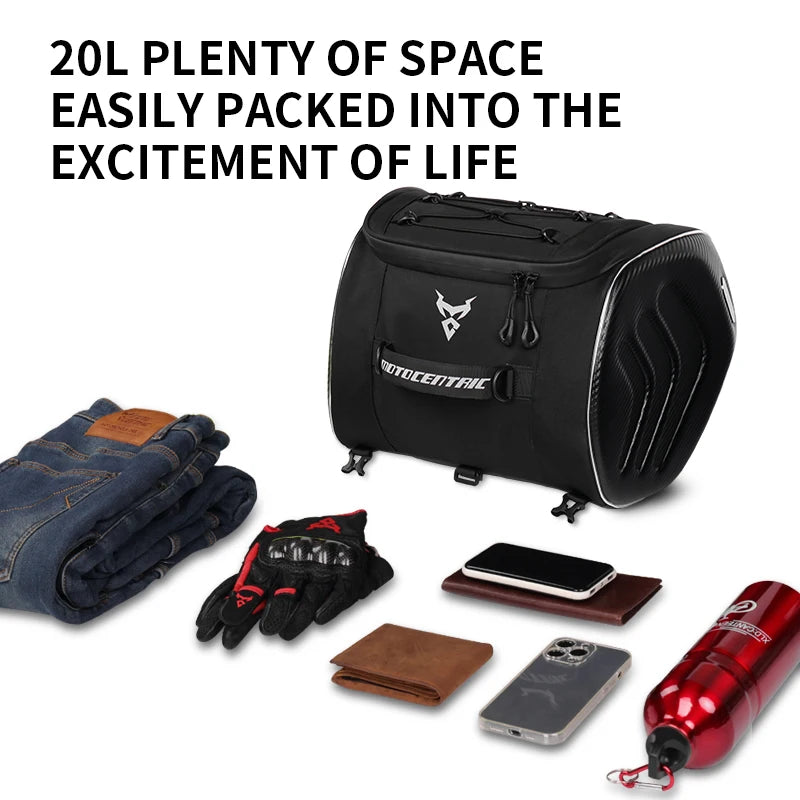 MOTOCENTRIC 20L Waterproof Motorcycle Back Seat Bags Reflective Design Motorbike Touring Tail Bag Moto Rear Seat Bags Saddlebags