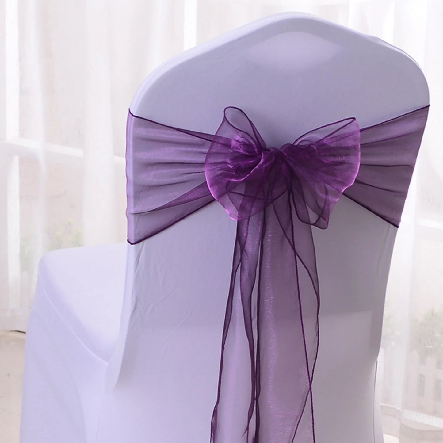 Satin chair belt wedding banquet party event decoration chair bow yarn tie chair back flower