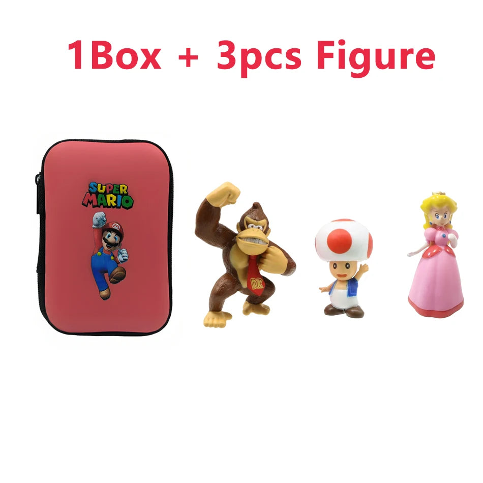 Set 3pcs/Bag Super Mario Bros 4-7cm PVC Action Figure Toys Model Set Luigi Yoshi Donkey Kong Mushroom for kids birthday gift