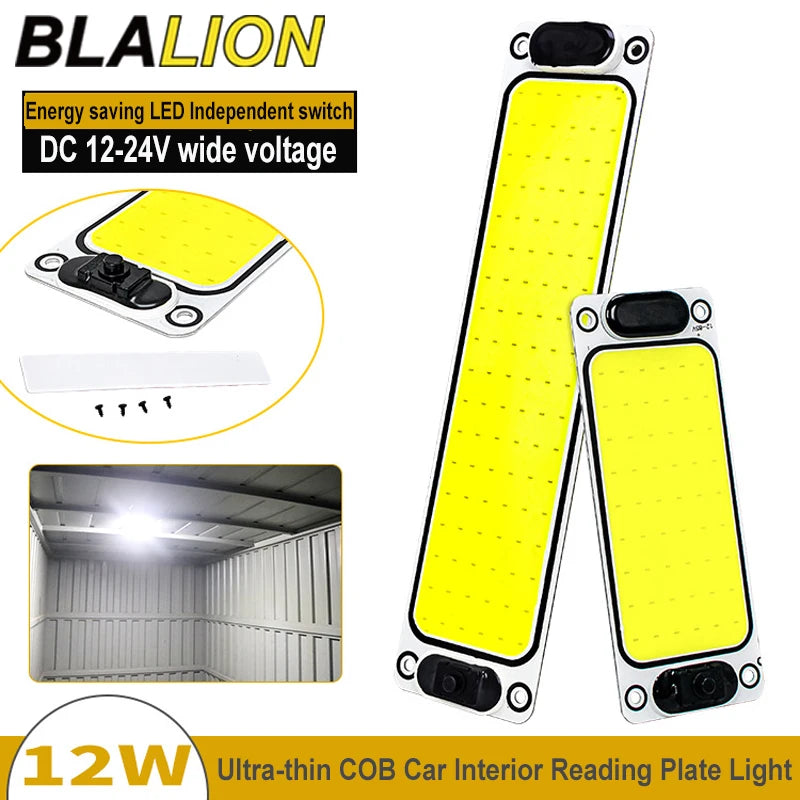 BLALION LED Car COB Light Interior Readling Lamp for Truck Van Boat Dome Lights High Brightness Panel Bulb with Switch 12V-24V