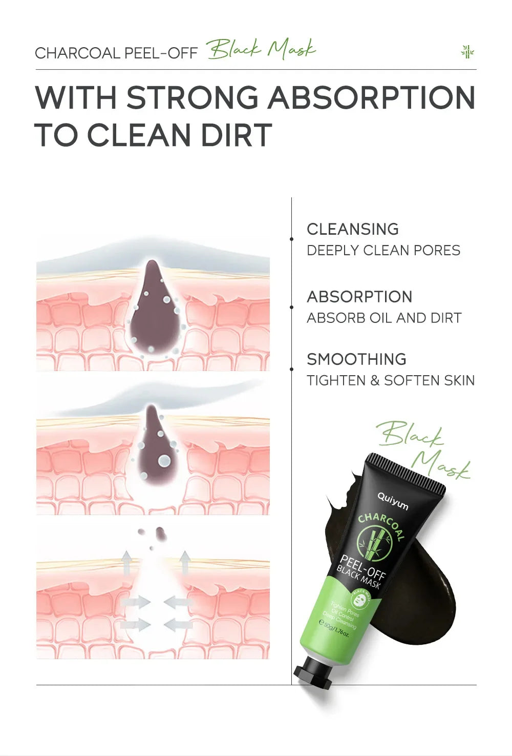 Bamboo Charcoal Fiber Mask Blackhead Removal Deep Mask Deep Cleansing Cleansing Exfoliating Mask Treatment 50g