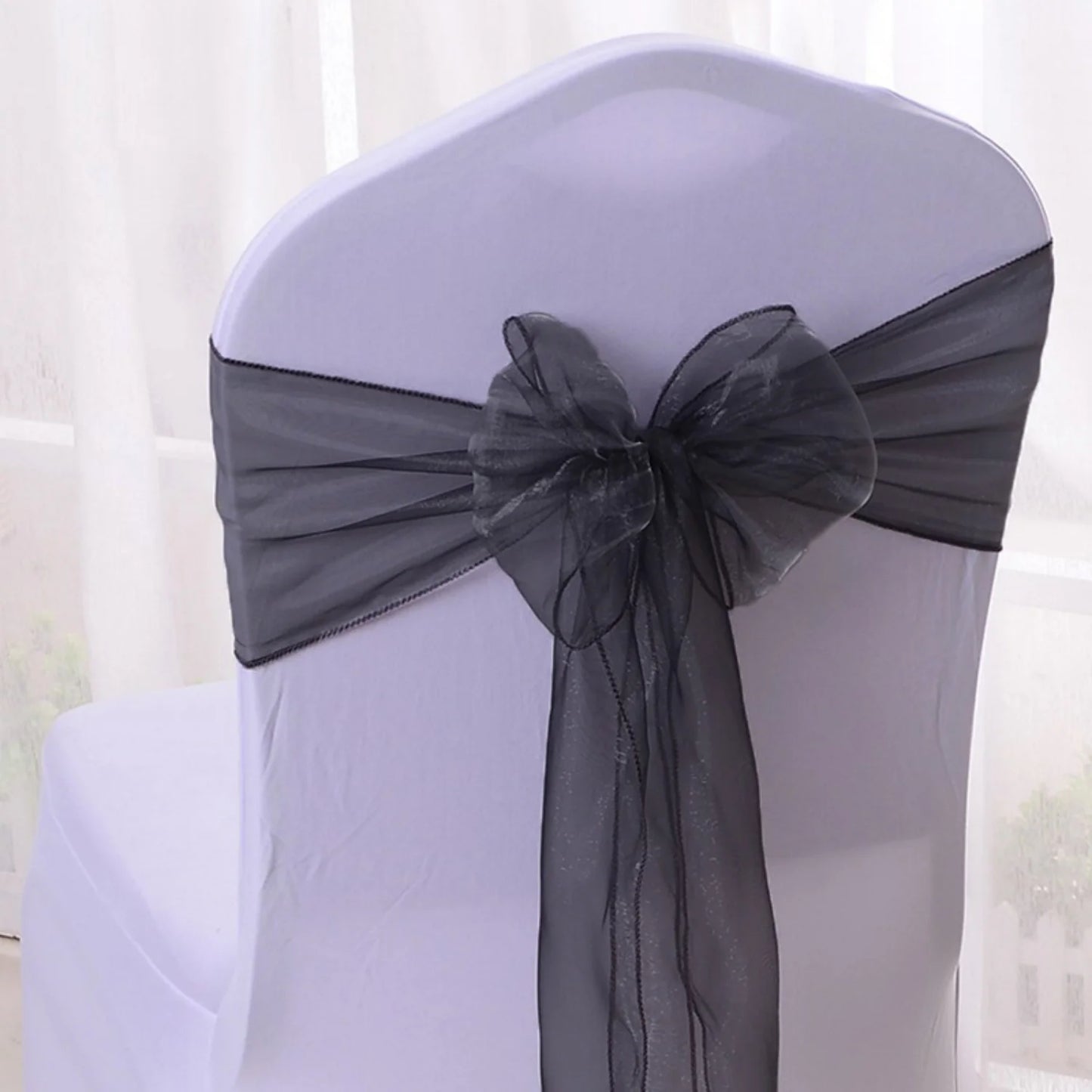 Satin chair belt wedding banquet party event decoration chair bow yarn tie chair back flower