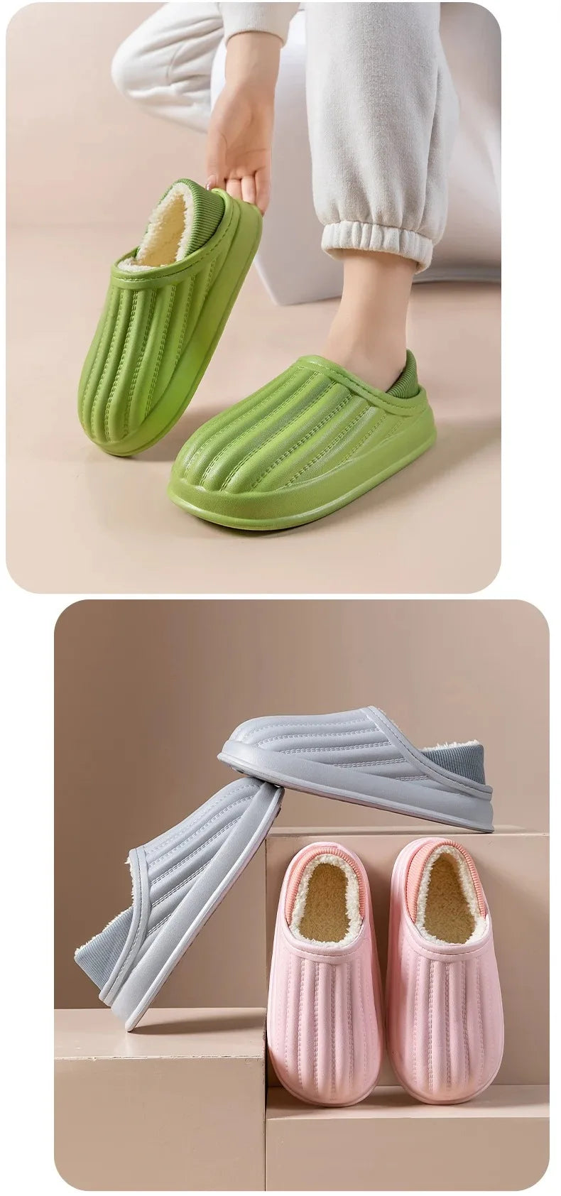 Winter Warm Cotton Slippers for WOMEN'S Home Wear, Thickened Waterproof, Snow Proof, Warm and Minimalist Couple Cotton Shoes