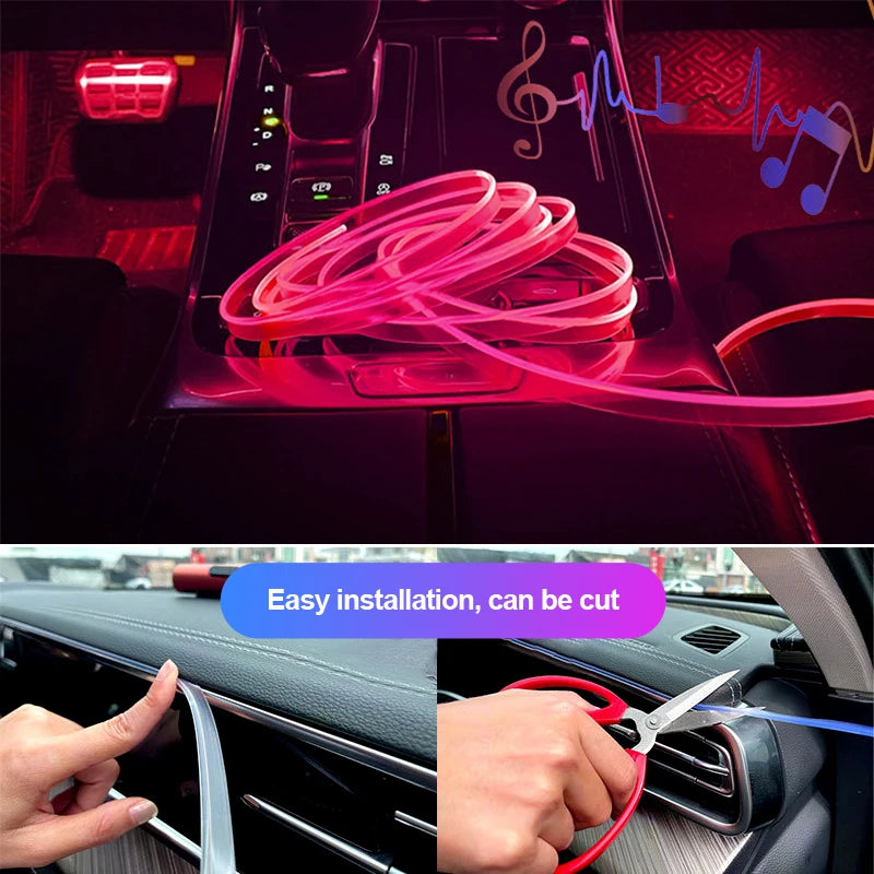 BLALION 2M/3M/4M/6M Car Interior Lighting LED Strip Decoration EL Wiring Neon Auto Flexible Ambient Light Party Atmosphere Diode