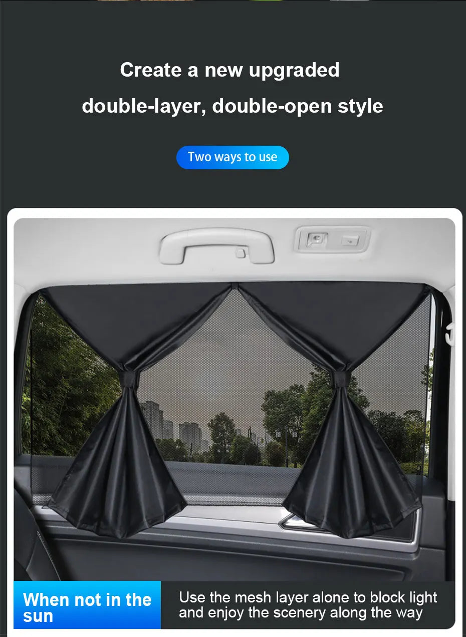 BLALION Double Layer Car Sun Shade Side Window Curtain Uv Protection Mesh Curtains Mesh Sun Shade Cover Magnetic Mosquito Net