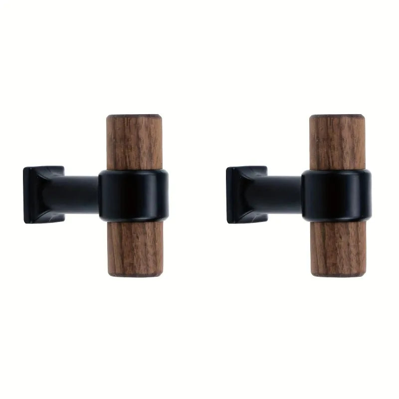 4pcs North American Black Walnut Color Furniture Handles Brass Door Pulls Solid Wooden Knobs T-Bar Kitchen Cabinet Wood Handle
