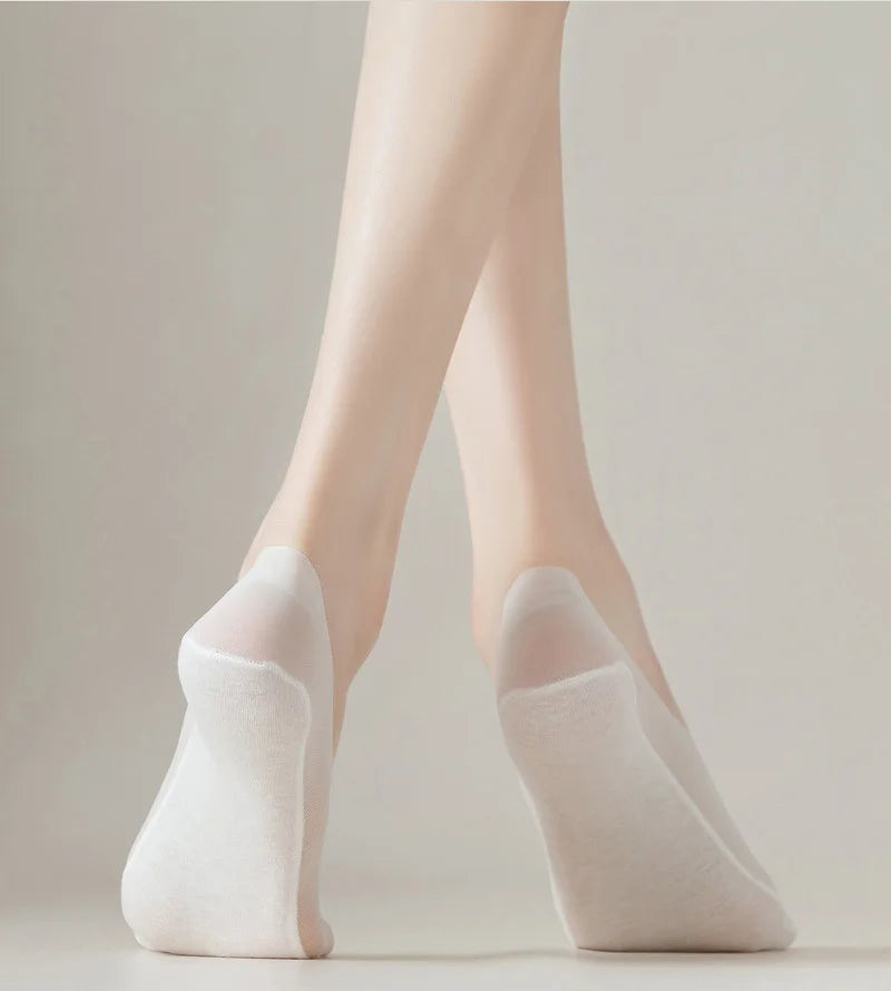 5 Pairs/Lot Socks Women's Summer Ultra-thin Invisible Low Cut Silicone Anti-slip Mesh No Show Ice Silk Solid Boat Socks