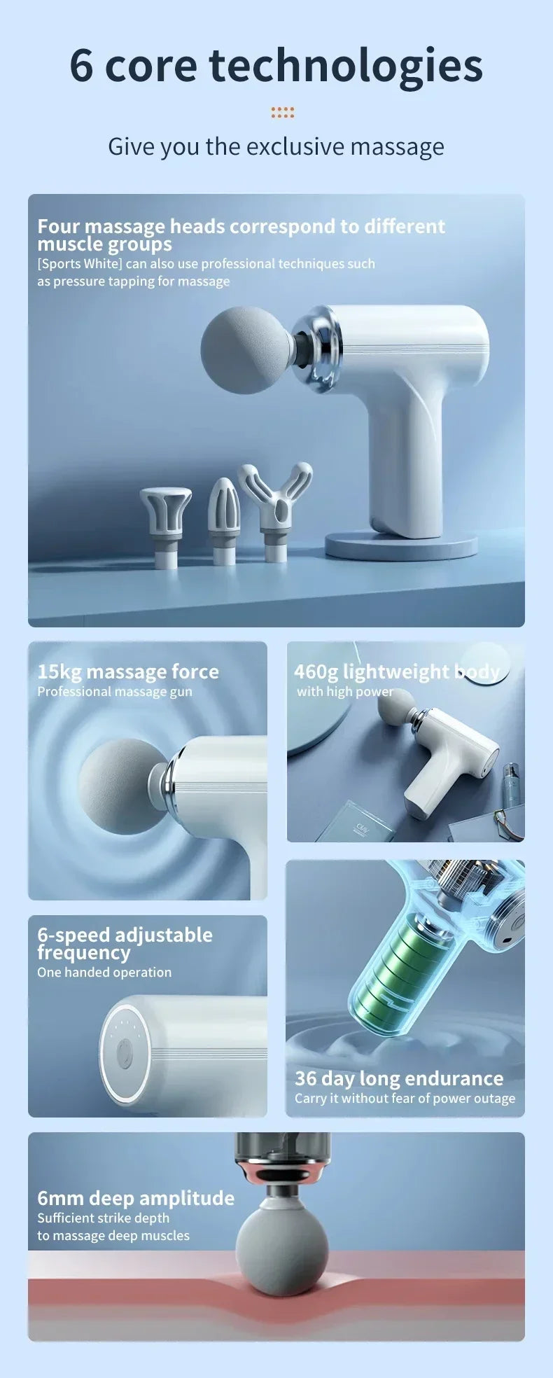 2025Portable AI Fascial Massage Gun Electric Percussion Massager Body Relaxation With 4 Replaceable Massage Head LED Night Light