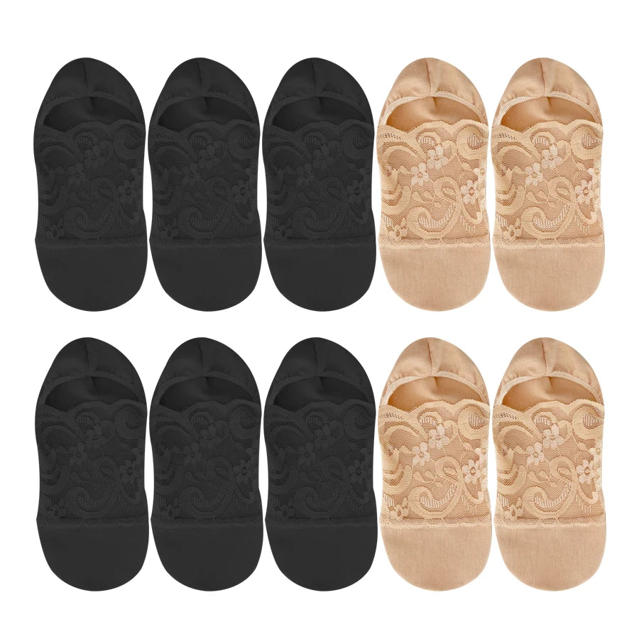 5 Pairs Fashion Women Socks Spring Summer Socks Style Lace Flower Casual Short Socks Thin Breathable Invisible Boat Socks