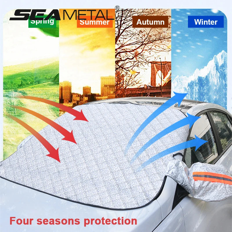 BLALION Car Windshield Mirror Reflective Bar Cover Magnetic Winter Ice Snow Sun Shade Protector Dust Frost Guard Aluminium Film