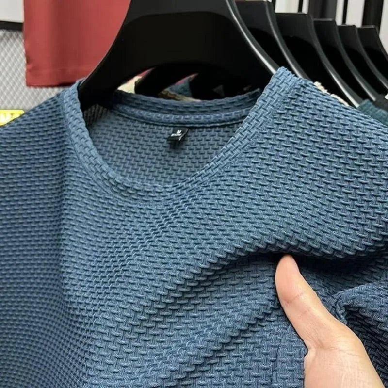 Ice silk quick drying men's T-shirt summer men's short sleeved mesh breathable sports half sleeved plus size running fitness clo