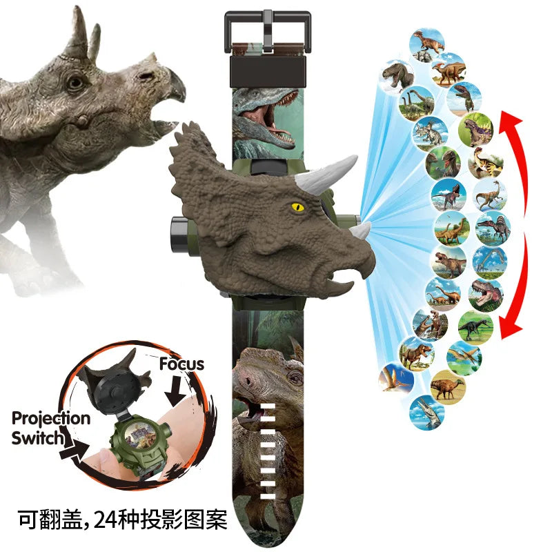 Stylish 3D Children's Dinosaur Electronic Watch Boys Projection Watches 24 Projection Patterns Boys Girls Birthday Gift