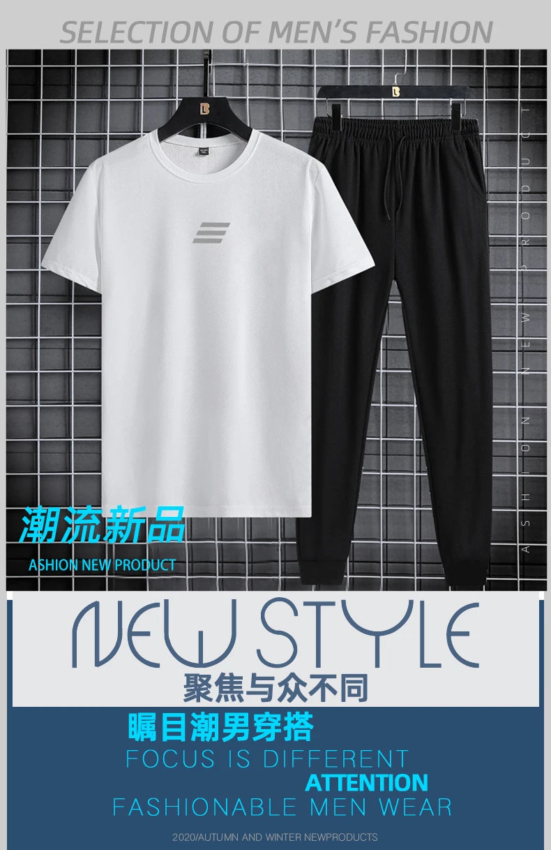 NASA GISS Spring/Summer Set Two Piece Slim Fit Short Sleeve Long Pants Set Casual Fashion Minimalist Youth Sports Set