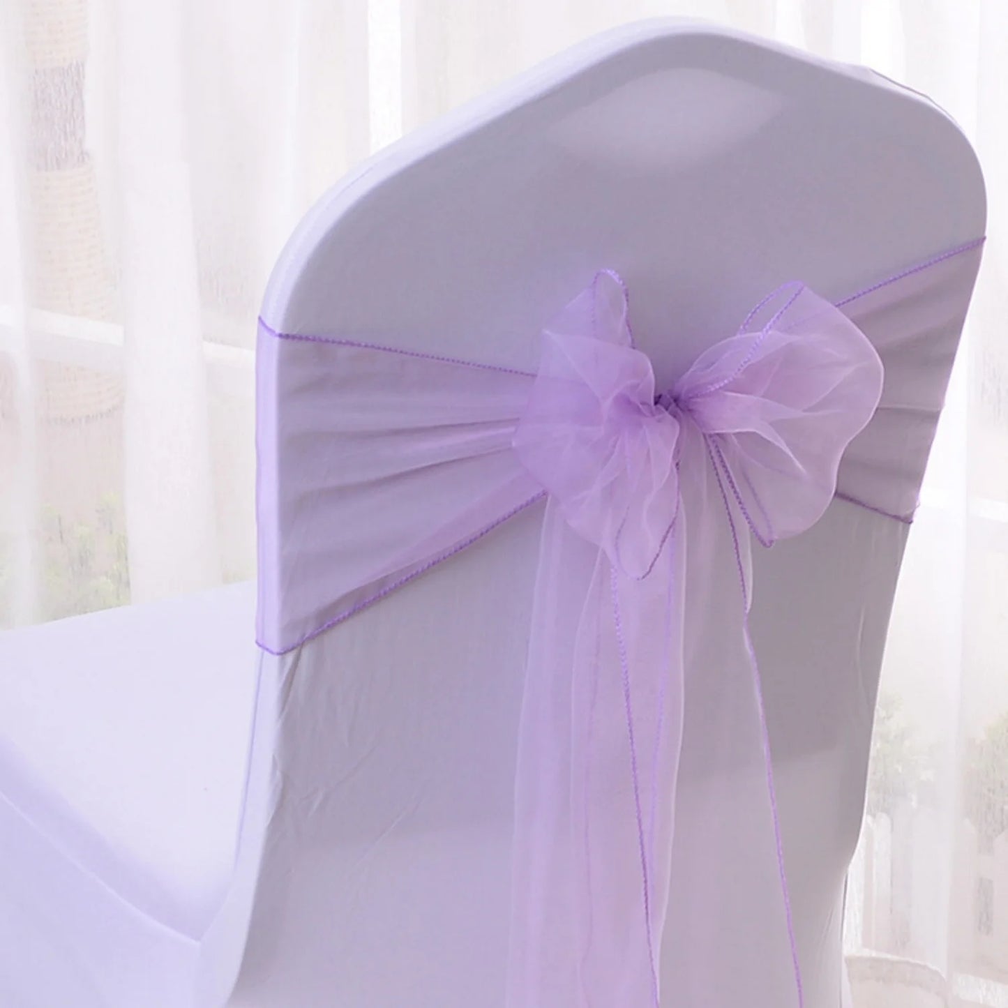 Satin chair belt wedding banquet party event decoration chair bow yarn tie chair back flower