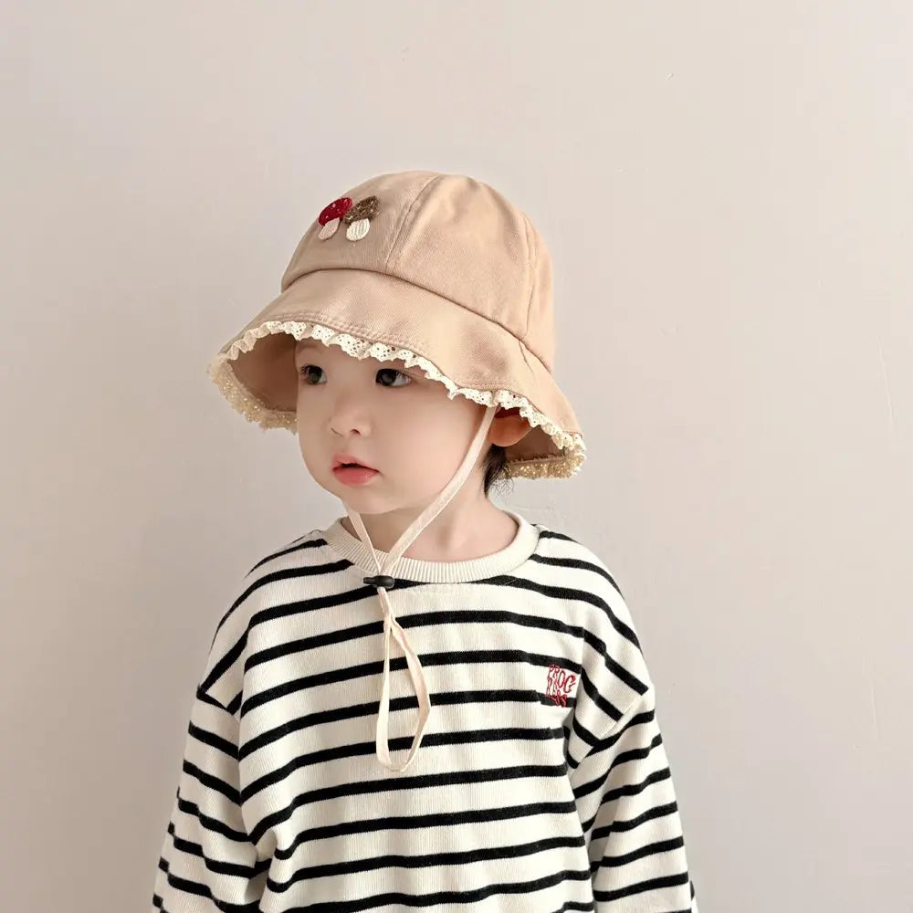 Panama Summer Small Mushroom Baby Bucket Hat for Girls Cotton Toddler Sun Cap Children Beach Sun Hat Kids UV Protection Cap