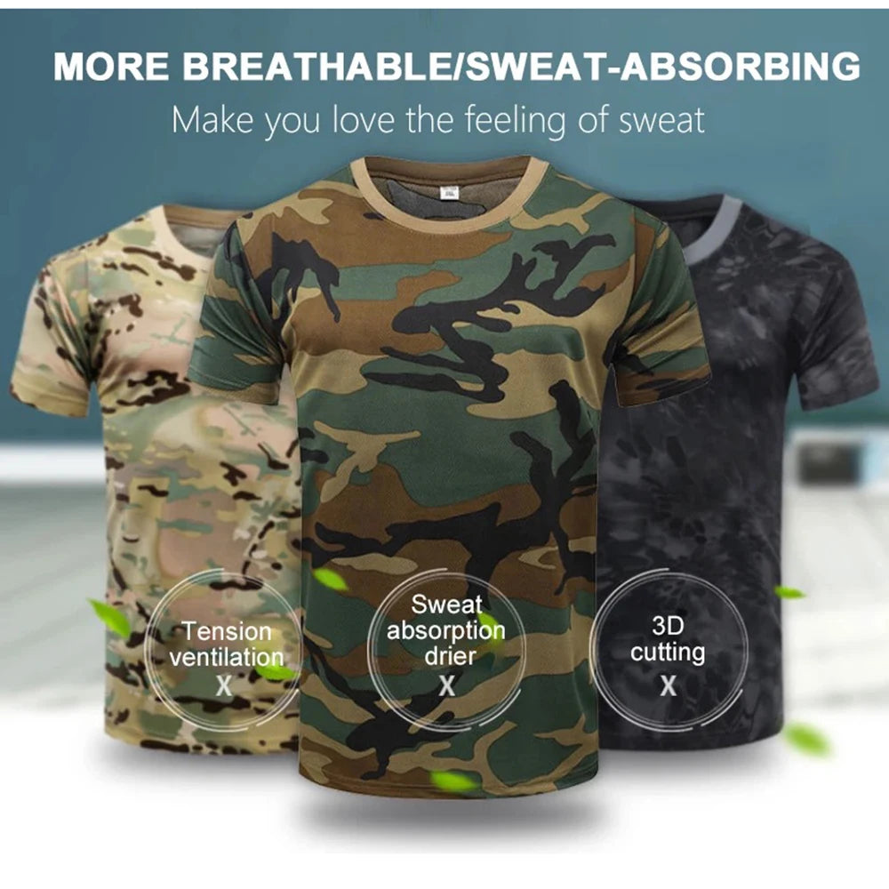 Men Casual Short Sleeve Tactical T Shirts Camouflage T-Shirt Quick Dry Outdoor Gym Top Tees Cargo T Shirt Male Clothing
