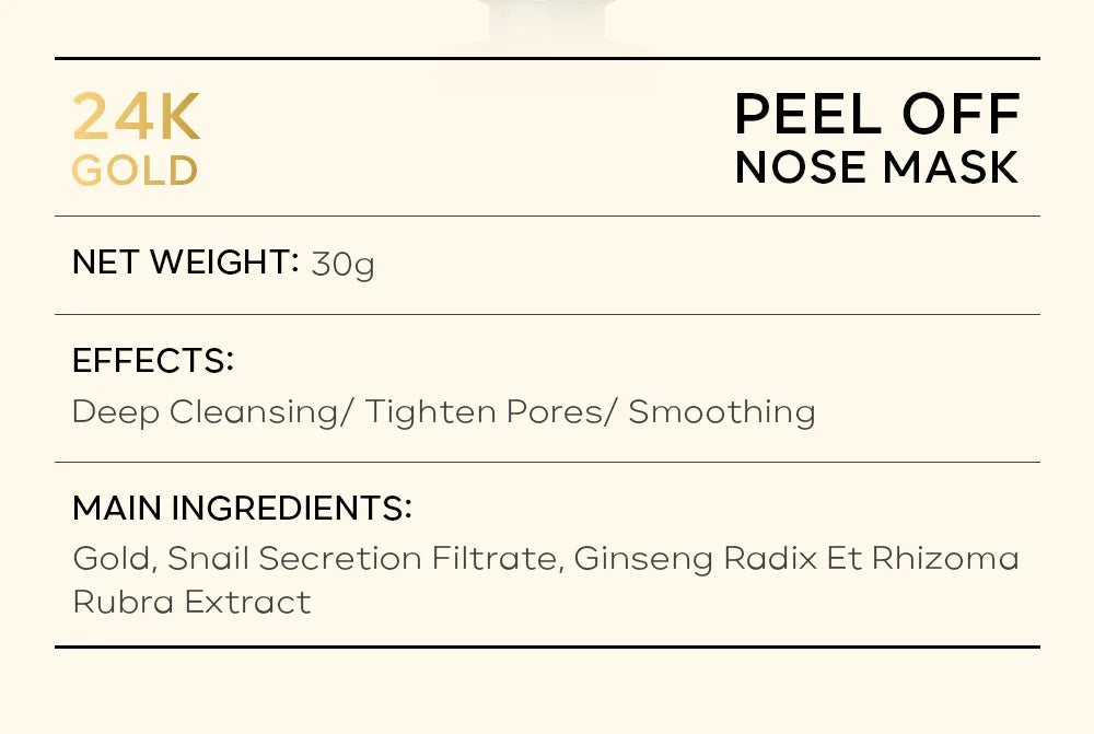 24K Gold Blackhead Remove Mask Peel Nasal Strips Deep Cleansing Shrink Pore Nose Black Head Remove Even Skin Tone 30g