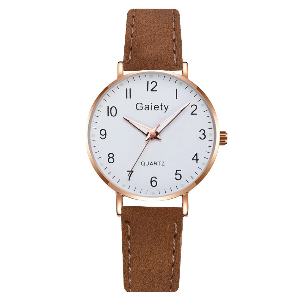 Women's Fashion Simple Glow Leather Watch Strap Quartz Watches Free Two Piece Bracelet Set No Box