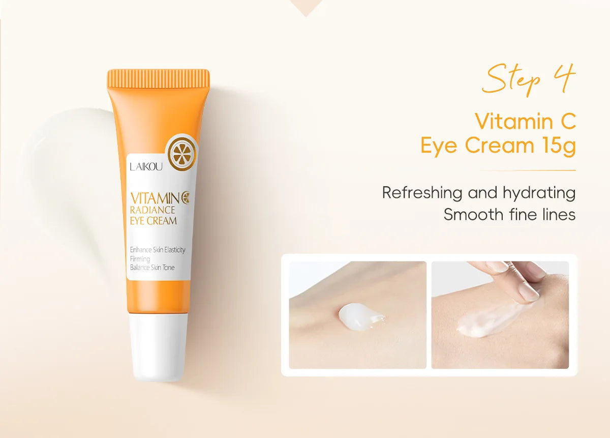 LAIKOU 5pcs Vitamin C Skin Care Set Deep Cleansing Facial Cleanser Face Cream Moisturizer Toner Eye Serum Gift Box Skin Care