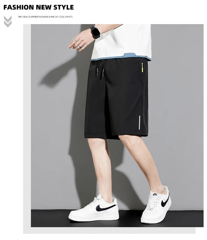 Summer thin style men's shorts reflective vertical strip ice quick-dry stretch casual pants
