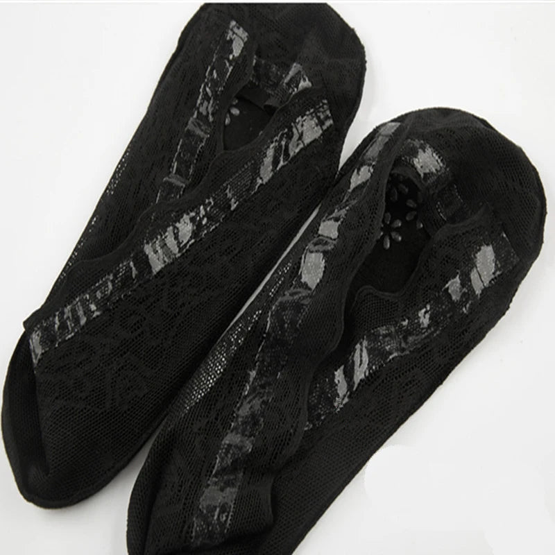 Socks For Women Summer Thin Fashion Lace Flower Invisible No Show Short Antiskid Ankle Socks Soft Boat Sock 5 Pairs