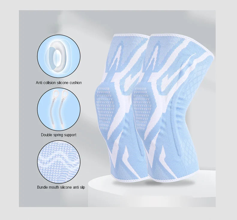 1 Piece Knee Brace Silicone Pads Spring Support High Elastic Breathable Knee Sleeves Protect Meniscus Basketball Sports Guard