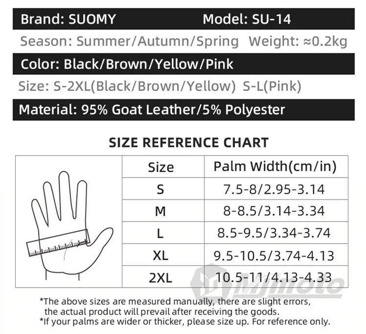 SUOMY Lady Pink Leather Motorcycle Gloves Genuine Leather Perforated Women Motorbike Riding Gloves Touch Screen Moto Guantes