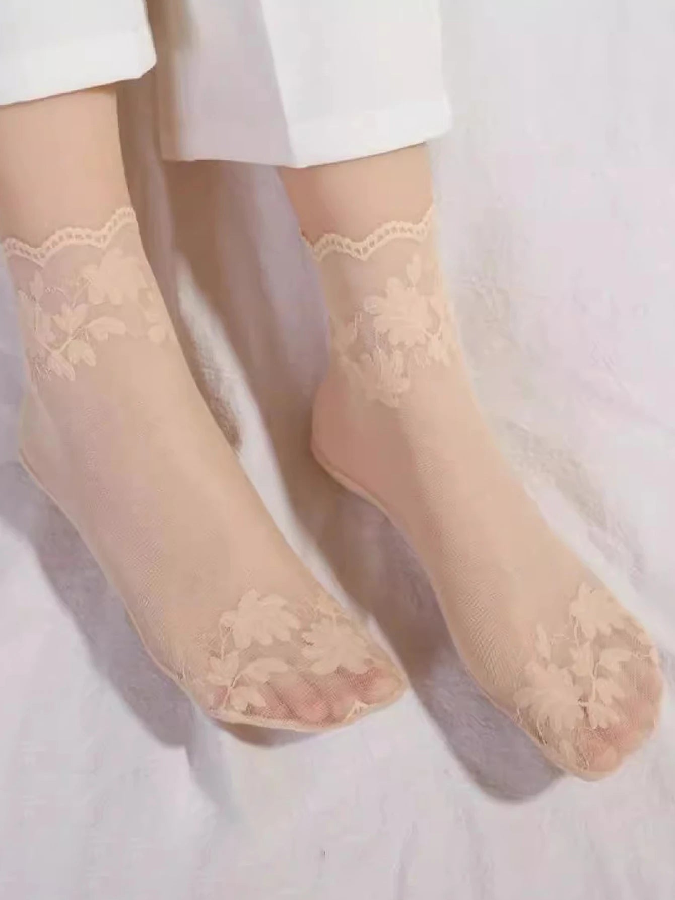 5 Pairs Summer Women Transparent Lace Bottom Short Socks Flower Soft Comfortable Sweat Absorbing Breathable Casual Ankle Socks