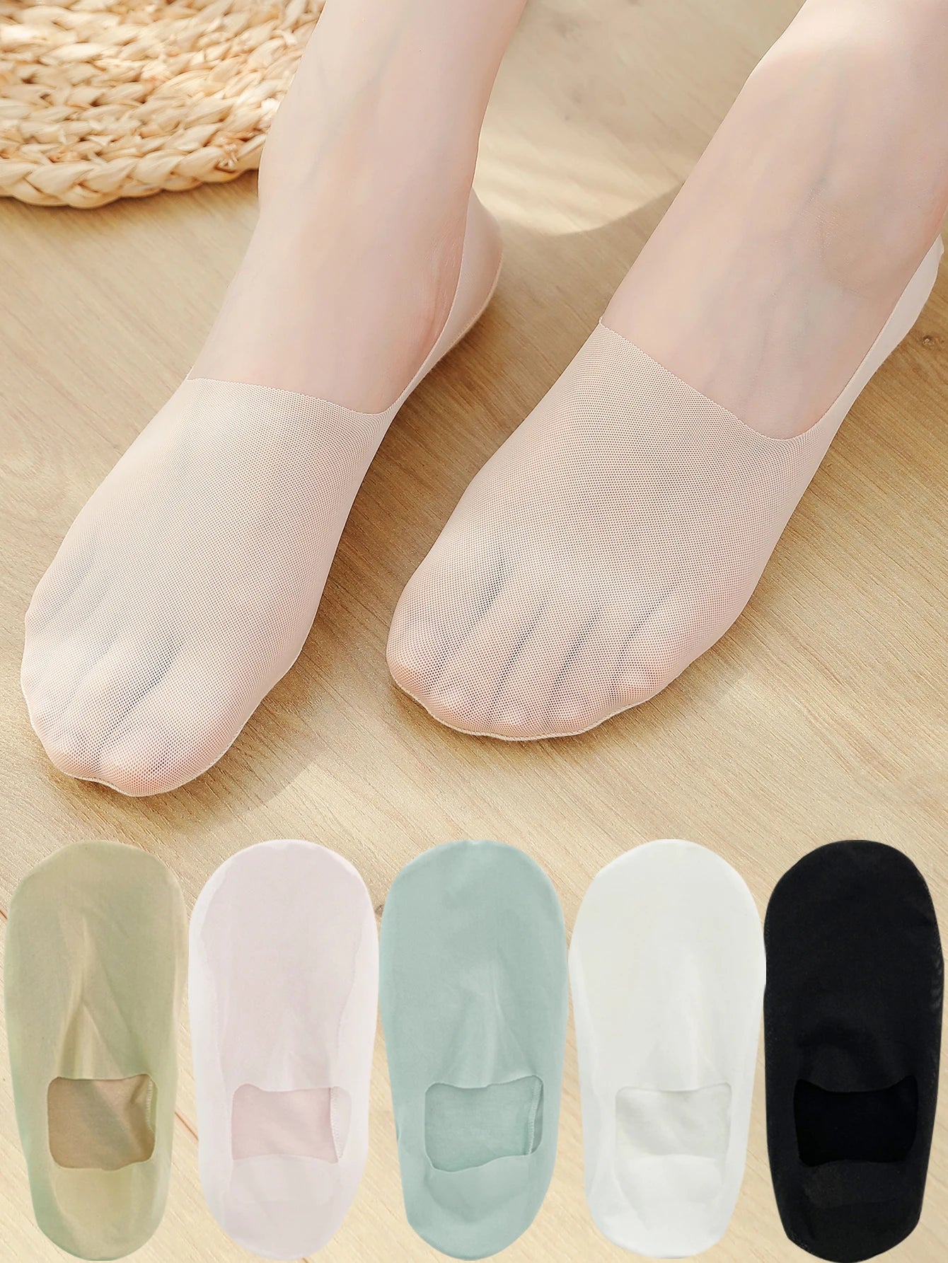 5 Pairs Women's Boat Socks Deodorant Sweat Absorption Summer Sock Thin Ice Silk Breathable Silicone Non-slip Silk Low Cut Socks