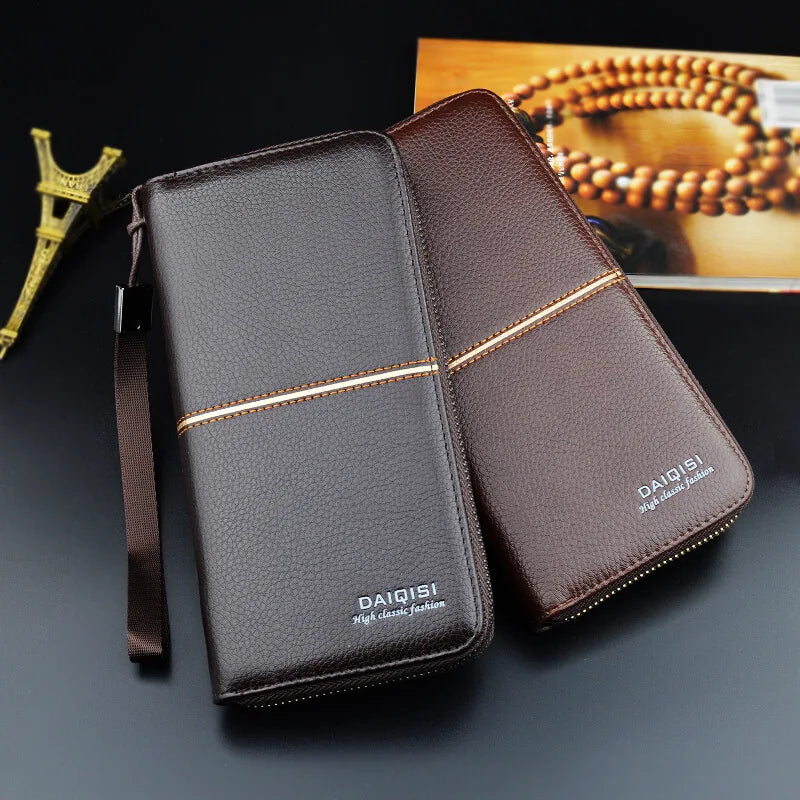 New Men's Wallet Long Zipper Handbag Men's Money Clip Business Casual Large Capacity Soft Leather Wallet Mobile Case