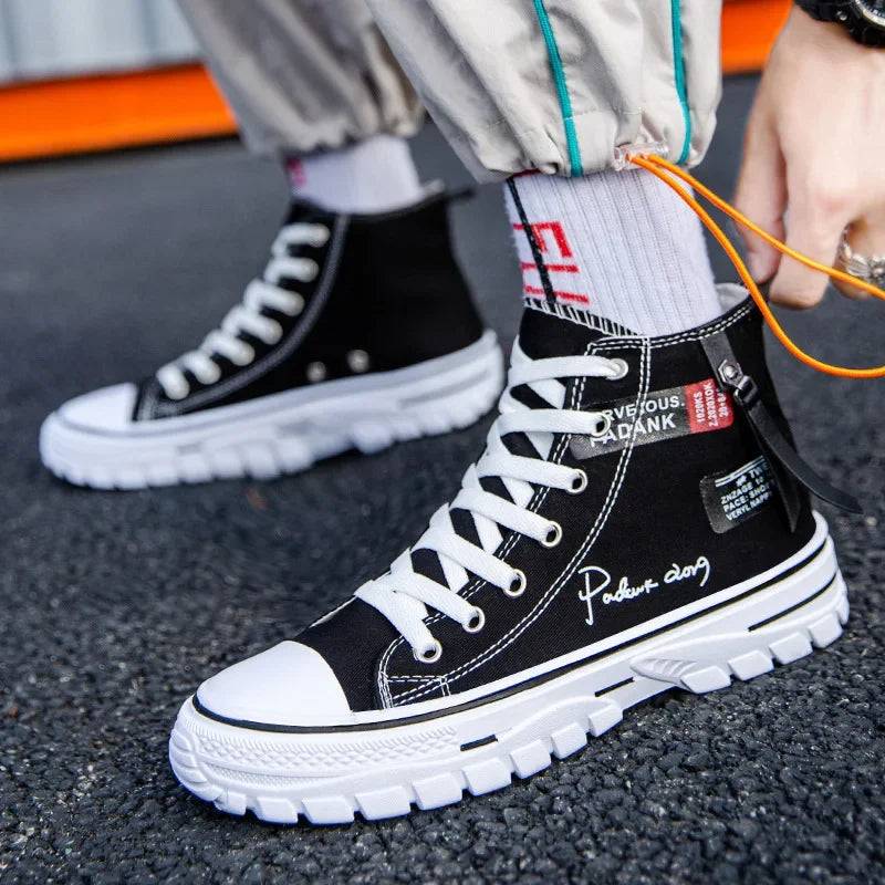 New high top breathable canvas shoes Korean version fashionable men's casual shoes student board shoes