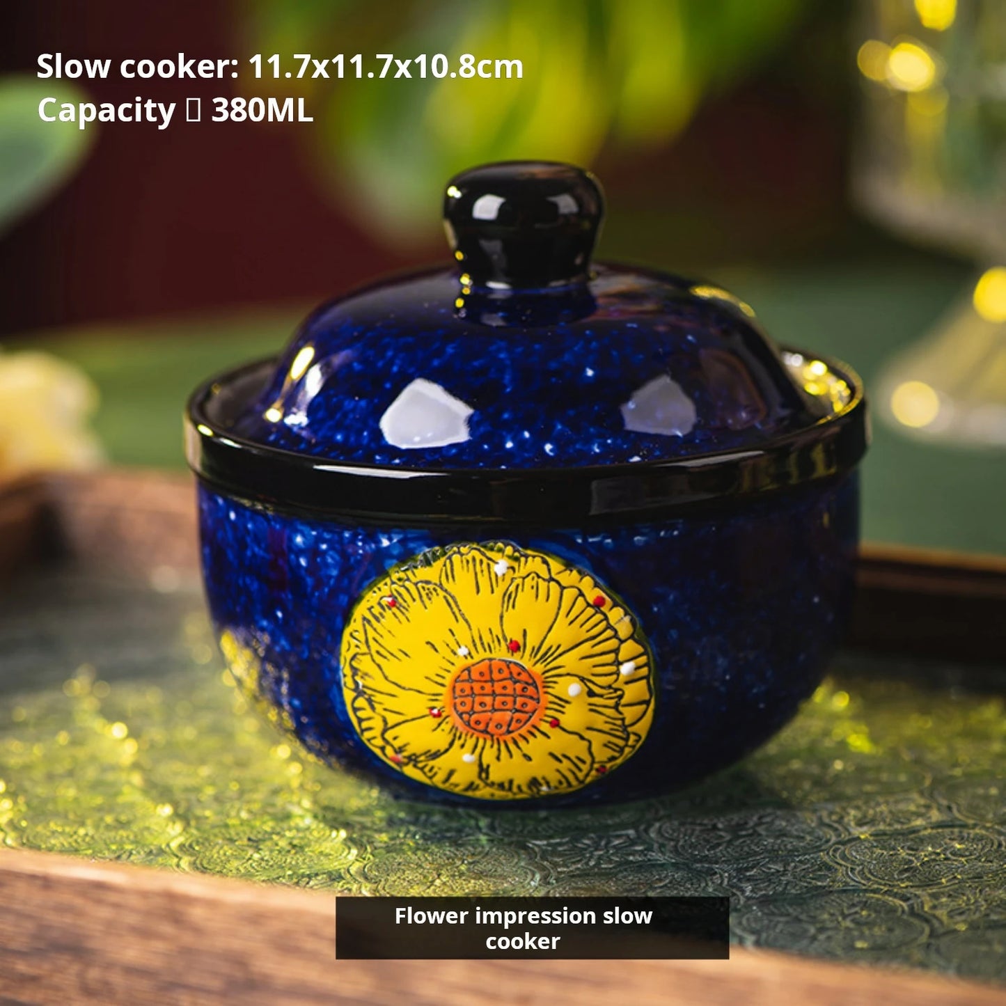 Hand-painted ceramic stew bowl, kitchen soup cup with lid, water-proof soup pot, steamed egg bowl, dessert bowl