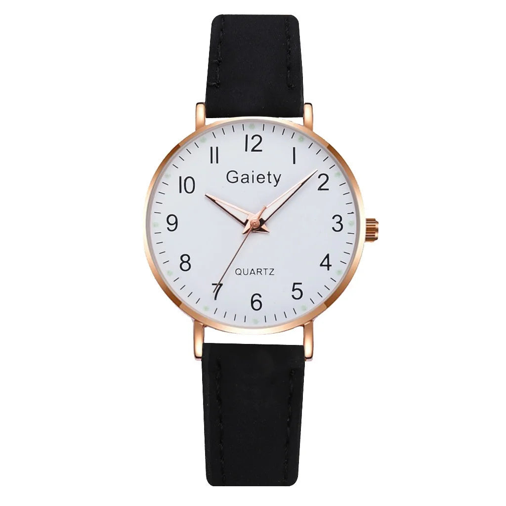 Women's Fashion Simple Glow Leather Watch Strap Quartz Watches Free Two Piece Bracelet Set No Box