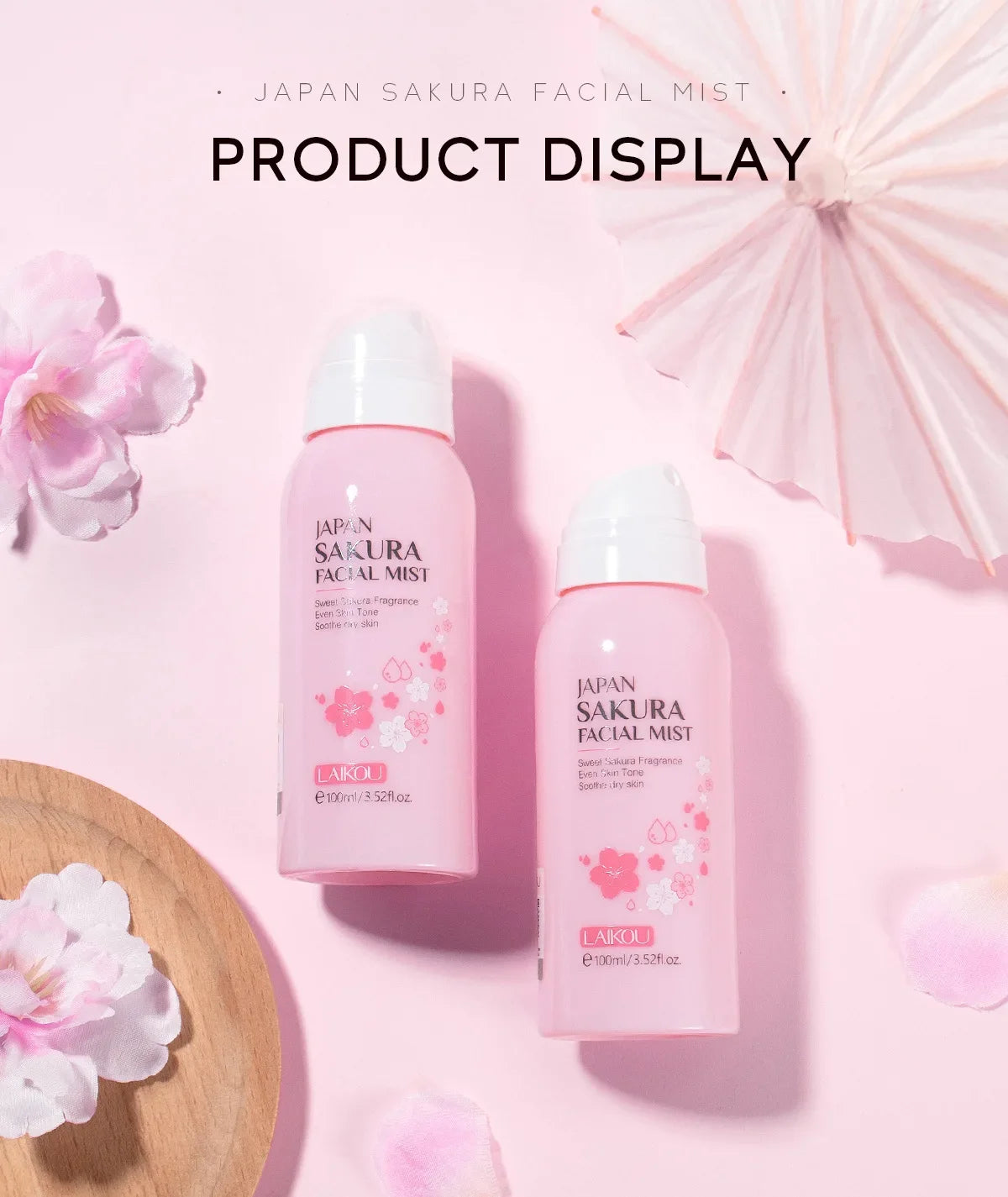 LAIKOU Sakura Facial Mist Toner Hydrating Moisturize Gentle Repair Brightening Skin Improve Glow Serum Toner Spray 100ml