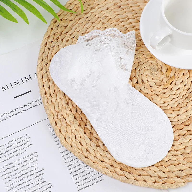 Socks women's Lace Transparent Lolita Invisible Summer Thin Non-slip Short Ankle Black Low Cut Boat Sock