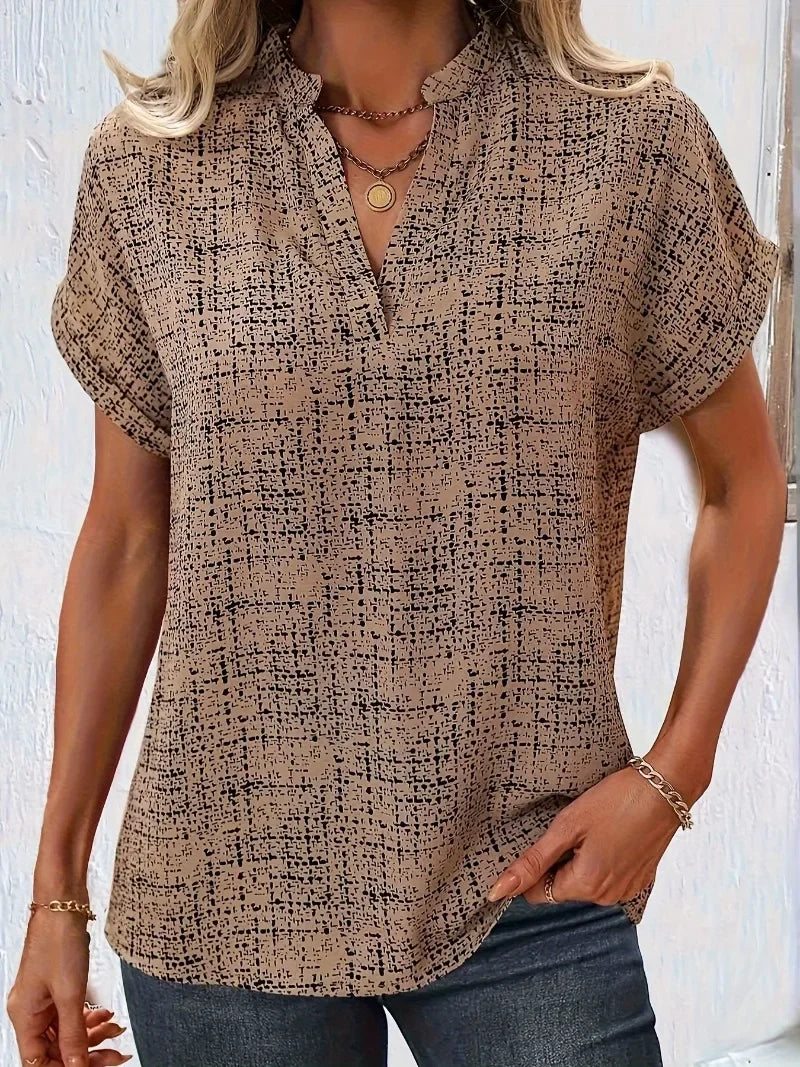 Plus Size Women's 1XL-5XL Casual V Neck Printing T-Shirt Top Elegant Blouse Women Short Sleeve Shirts